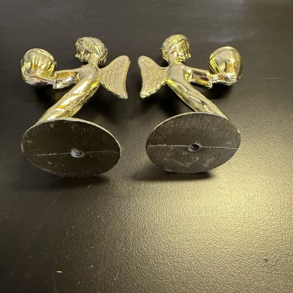 Brass Kneeling Angel Set of 2 Taper Candle Holders 3.5